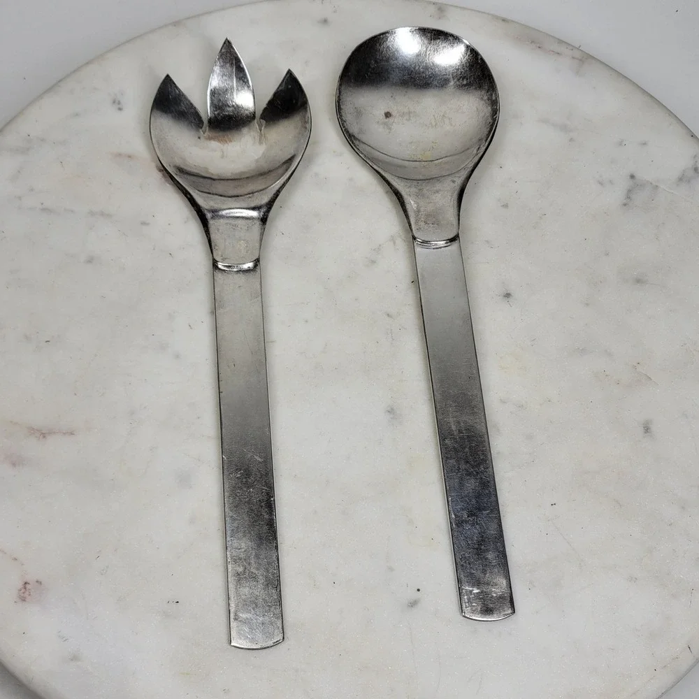 VTG Napier Salad Tongs Silver Plate Spoon Fork Serving Set MCM Minimalist 2 Pcs